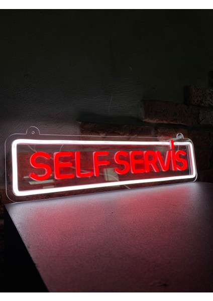 'self Servis' Işıklı Neon LED Dekoratif Duvar Yazısı Tabelası (50X12CM)