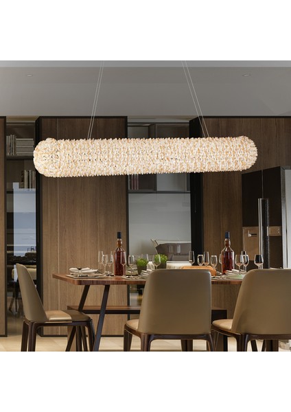 Leman Sıralı Gold 40 Watt Kristal Taşlı Salon Sarkıt Avize