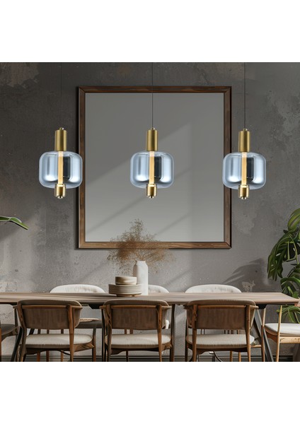 Mary Siyah 3'lü Sıralı Füme Camlı 9 Watt Modern Salon LED Sarkıt Avize