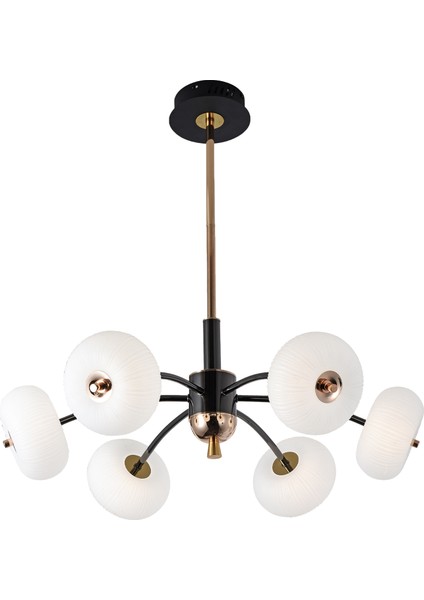 Sanya 6'lı Siyah Gold 60 Watt Yuvarlak Modern Oturma Odası, Salon Avize