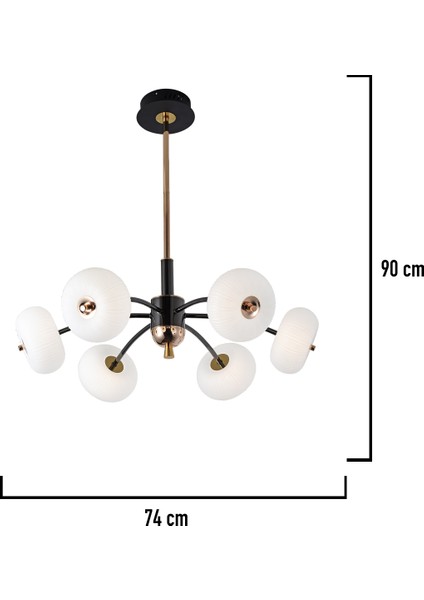 Sanya 6'lı Siyah Gold 60 Watt Yuvarlak Modern Oturma Odası, Salon Avize