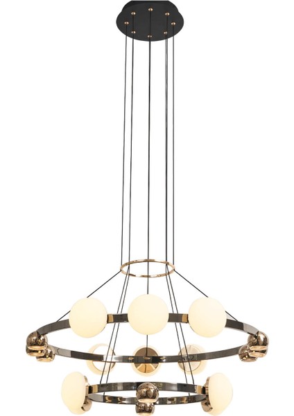 Dilay 18'li Iki Katlı Siyah Gold 160 Watt Yuvarlak Modern, Kafe Restoran, Salon LED Sarkıt Avize