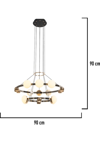 Dilay 18'li Iki Katlı Siyah Gold 160 Watt Yuvarlak Modern, Kafe Restoran, Salon LED Sarkıt Avize