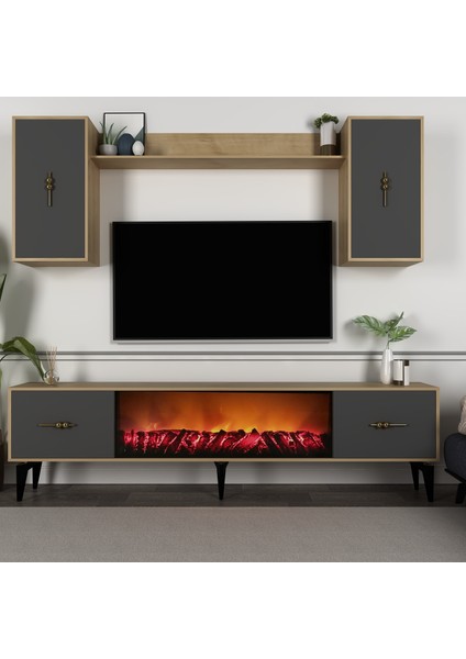 Demonte Decor Sinta 180 cm Şömineli Tv Ünitesi Takımı Safir-Antrasit