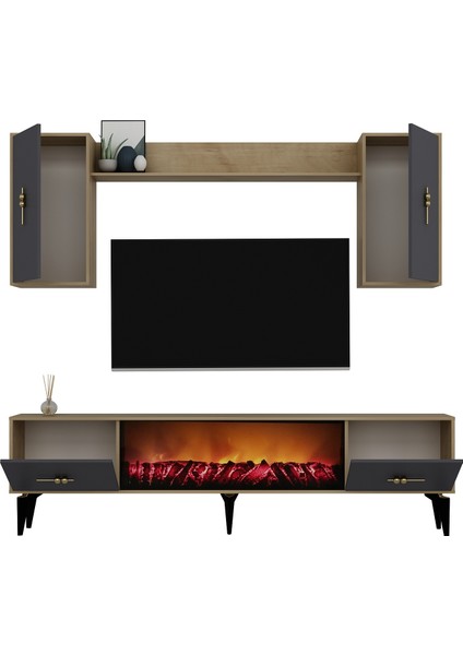 Demonte Decor Sinta 180 cm Şömineli Tv Ünitesi Takımı Safir-Antrasit