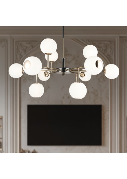 Sofia 12'li Siyah Gold 100 Watt Yuvarlak Modern Oturma Odası, Salon Avize