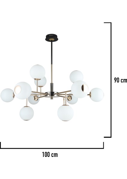 Sofia 12'li Siyah Gold 100 Watt Yuvarlak Modern Oturma Odası, Salon Avize fırsatları
