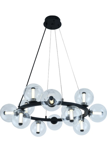Neval 12'li Yuvarlak Siyah 13 Watt Gold Oturma Odası, Salon Sarkıt Avize