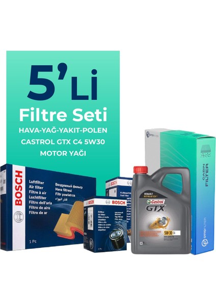 Nissan Note 1.5 Dizel Filtre Bakım Seti Castrol Motor Yağlı (2013-2016) 5 Li