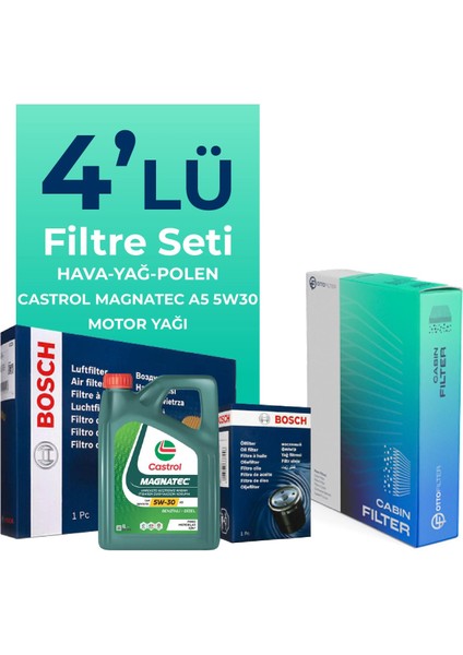 Toyota Auris 1.33 Benzin Filtre Bakım Seti Castrol Motor Yağlı (2006-2012) 4 Lü