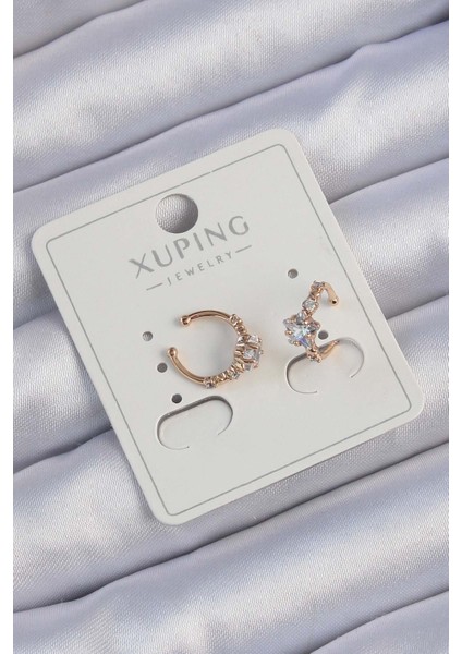 Xuping Rose Renk Zirkon Taşlı Yıldız Model Earcuff Küpe - TJ-BKP9427