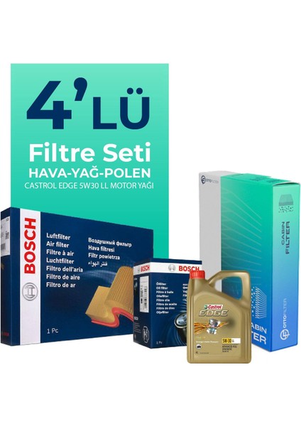 Seat Ateca 1.6 Dizel Filtre Bakım Seti Castrol Motor Yağlı (2016-2021) 4 Lü
