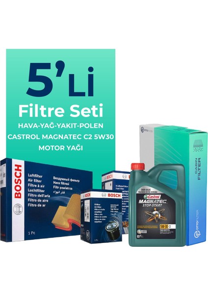 Toyota Corolla 1.4 Dizel Filtre Bakım Seti Castrol Motor Yağlı (2013-2018) 5 Li