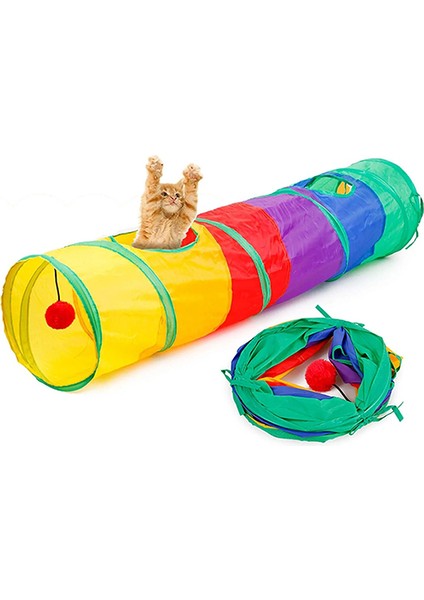 Gökkuşağı Katlanabilir Kedi Oyun Tüneli