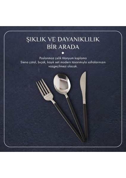 Siena 18 Parça 6 Kişilik Yemek Çatal Kaşık Bıçak Seti Siyah