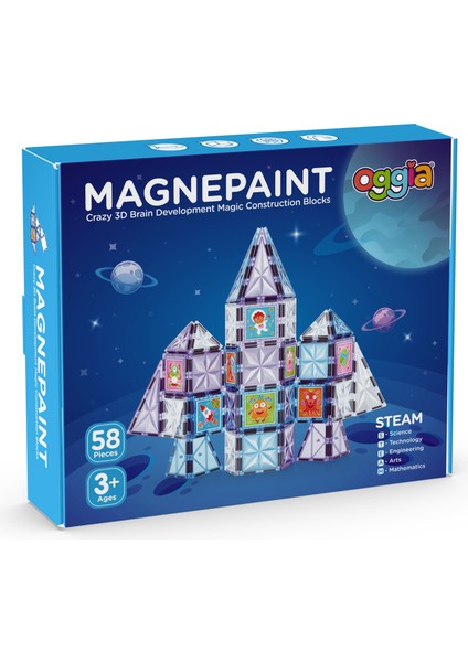 Magnepaint 58 Parçalı Premium Manyetik Oyuncak/bloklar Seti (Boyanabilen Bloklar) (Kbdj-58)