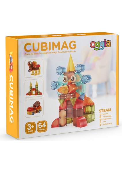 Cubimag 64 Parçalı Premium Manyetik Oyuncak/bloklar Seti (Manyetikli Küpler) (Kbms-64 )