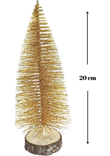 Parti Adresi Mini Yılbaşı Ağacı Dekoratif Simli Çam Ağacı Altın 20 cm