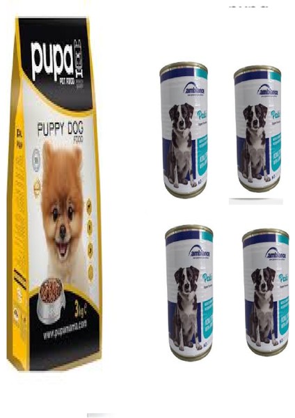 Yavru Köpek Mama Set(Puppy Kuzu Etli 3kg Yavru Köpek Maması+ Yetişkin Kuzu Etli 415 gr Yaş Mama)