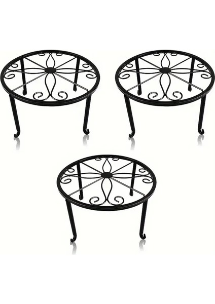 3'lü Set Mini Aşk Model- Siyah Demir Saksılık Vintage Tarzı, Iç ve Dış Mekan Çiçek Bitki Bahçr (3 Adet Fiyatıdır) Çap=23cm-21cm-19cm