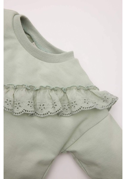 Kız Bebek 2'li Takım Bisiklet Yaka Brodeli Sweatshirt Beli Lastikli Uzun Tayt D5149A524WN modelleri