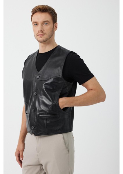 Alcide Siyah Deri Yelek modelleri