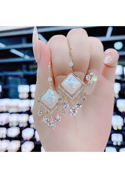 Moda Kedi Gözü Elmas Küpe Kadın Ilkbahar ve Yaz Ince Yeni Stil Işık Lüks High-End Küpe (Yurt Dışından)