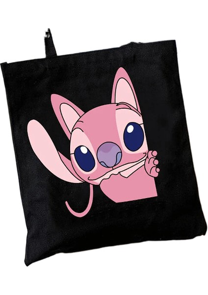 Y2K Disney Dikişli Tote Shopper Kanvas Çanta Eko Lilo ve Dikiş Alışveriş Çantası Kadın Tote Harajuku Kadın (Yurt Dışından)