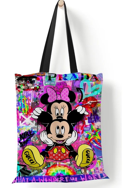 Disney Kadın Tote Çanta Mickey Mouse Lilo ve Dikiş Kanvas Tote Büyük Kapasiteli Alışveriş Çantası Kız Omuz Çantası (Yurt Dışından)