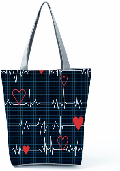 Hemşire Kalp Diş Işareti Özelleştirilmiş Eco Shopper Kadın Çantası Rahat Seyahat Çantası Omuz Çantası Polyester Tote Çanta Estetik (Yurt Dışından)