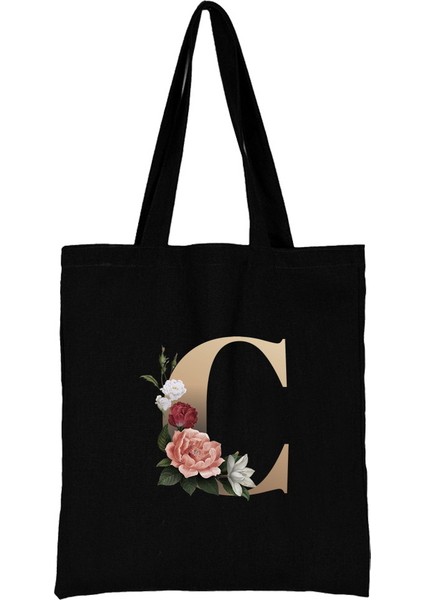 Ingilizce Harfler A-Z Çiçek Baskı Kanvas Çanta Harajuku Omuz Taşınabilir Stoktaki Alışveriş Torbaları (Yurt Dışından)