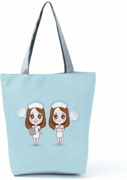 Hemşire Kalp Diş Işareti Özelleştirilmiş Eco Shopper Kadın Çantası Rahat Seyahat Çantası Omuz Çantası Polyester Tote Çanta Estetik (Yurt Dışından)