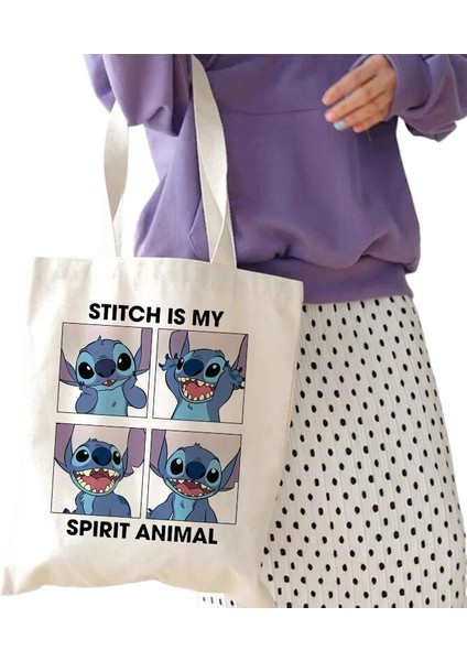Y2K Disney Dikişli Tote Shopper Kanvas Çanta Eko Lilo ve Dikiş Alışveriş Çantası Kadın Tote Harajuku Kadın (Yurt Dışından)