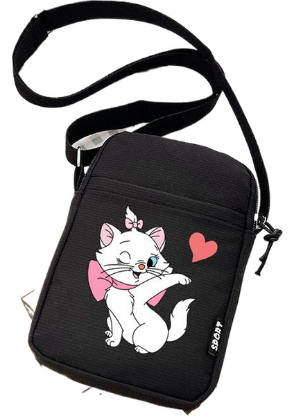 Kedi Bayan Omuz Çantası Crossbody Çanta Tuval Küçük Omuz Cep Telefonu Çantası Öğrenci Çanta (Yurt Dışından)