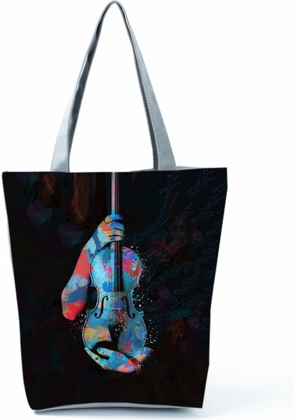 Yeni Müzik Sembolü Baskılı Omuz Çantası, Modaya Uygun Piyano Anahtarlı Debriyaj, Taşınabilir Büyük Kapasiteli Tote Çanta (Yurt Dışından)