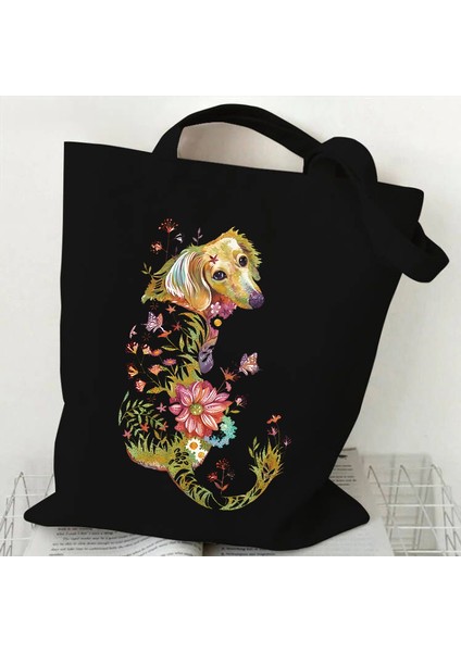 Kedi ve Çiçek Baskı Omuz Çantası Kadınlar Için Retro Estetik Yavru Tasarım Tote Çanta Genç Kız Alışveriş Çantası Kadın Tote Çanta (Yurt Dışından)