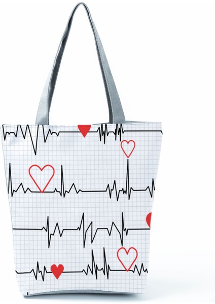 Hemşire Kalp Diş Işareti Özelleştirilmiş Eco Shopper Kadın Çantası Rahat Seyahat Çantası Omuz Çantası Polyester Tote Çanta Estetik (Yurt Dışından)
