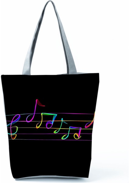 Yeni Müzik Sembolü Baskılı Omuz Çantası, Modaya Uygun Piyano Anahtarlı Debriyaj, Taşınabilir Büyük Kapasiteli Tote Çanta (Yurt Dışından)