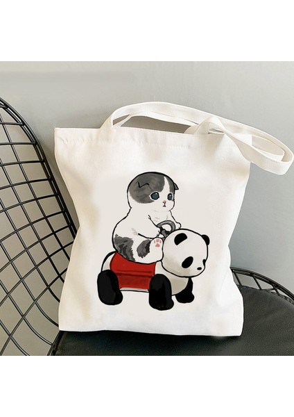 Bisiklete Binen Kedi, Sevimli ve Sevimli Baskılı Kanvas Çanta, Omuz Çantası, Öğrenci Çantası, Alışveriş Çantası (Yurt Dışından) modelleri