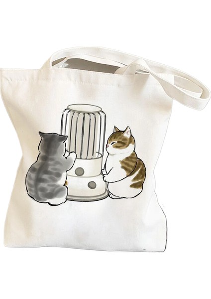Bisiklete Binen Kedi, Sevimli ve Sevimli Baskılı Kanvas Çanta, Omuz Çantası, Öğrenci Çantası, Alışveriş Çantası (Yurt Dışından)