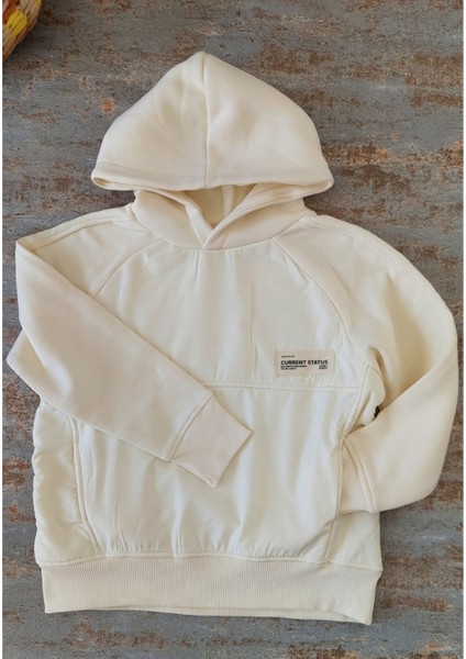 Ekru Renk, Kapüşonlu, Cepli, Şardonlu, Çocuk Sweatshirt fırsatları