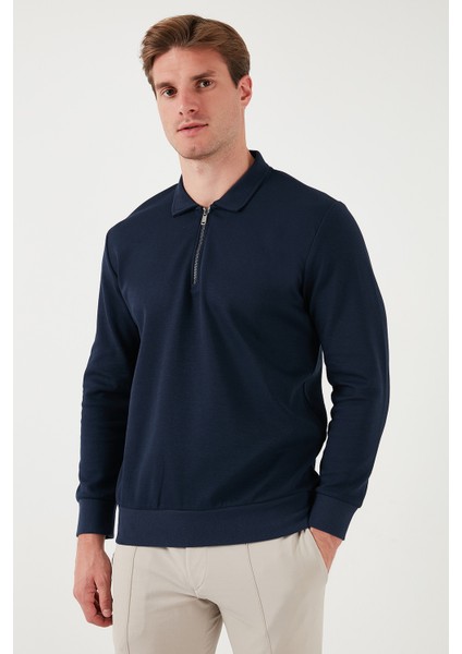 Pamuklu Regular Fit Yarım Fermuarlı Polo Yaka Sweat Erkek Sweat 5905789
