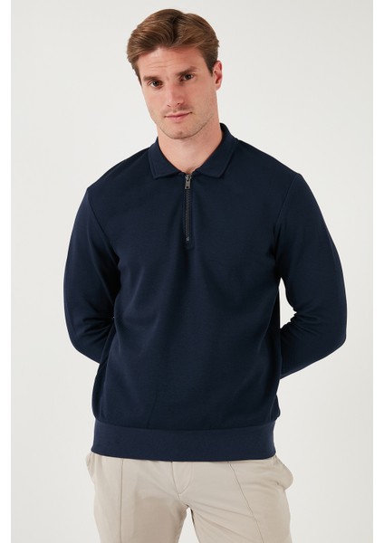 Pamuklu Regular Fit Yarım Fermuarlı Polo Yaka Sweat Erkek Sweat 5905789