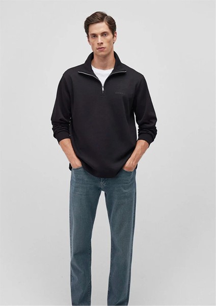 Mavı M0S10252-900 Sıyah Erkek Regular Yarım Fermuarlı Modellı Sweatshırt