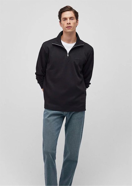 Mavı M0S10252-900 Sıyah Erkek Regular Yarım Fermuarlı Modellı Sweatshırt fiyatları