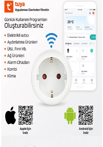 Akıllı Priz Uzaktan Kontrol Wifi, Anlık Enerji Tüketim Takip, Zamanlayıcı Tuya Destekli Priz 10 A