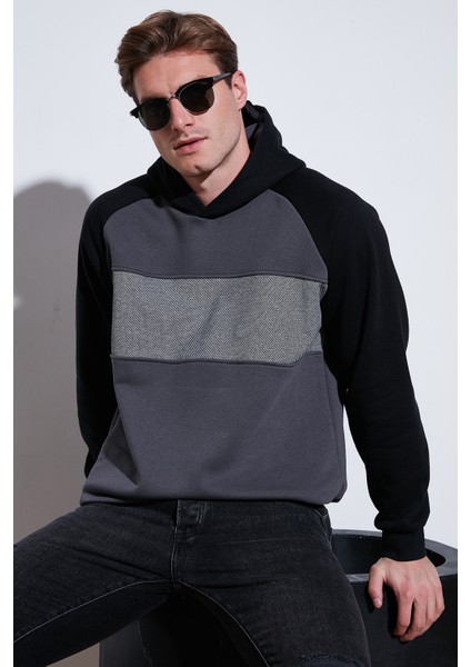 Pamuklu Regular Fit Renk Bloklu Kapüşonlu Sweat Erkek Sweat 5905771