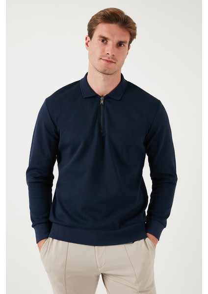 Pamuklu Regular Fit Yarım Fermuarlı Polo Yaka Sweat Erkek Sweat 5905789