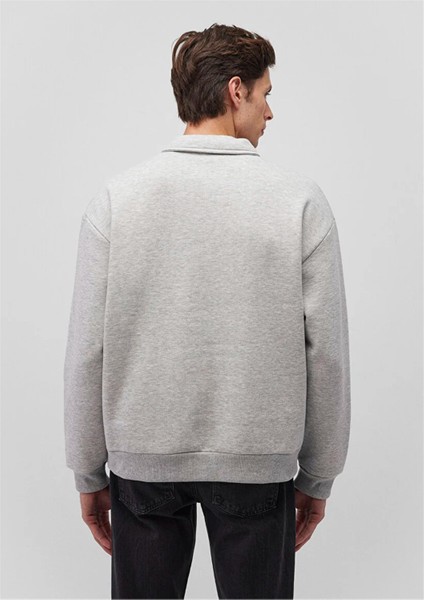 Mavı M0S10256-80196 Acık Grı Melanj Erkek Oversıze Yarım Fermuarlı Modellı Sweatshırt fırsatları
