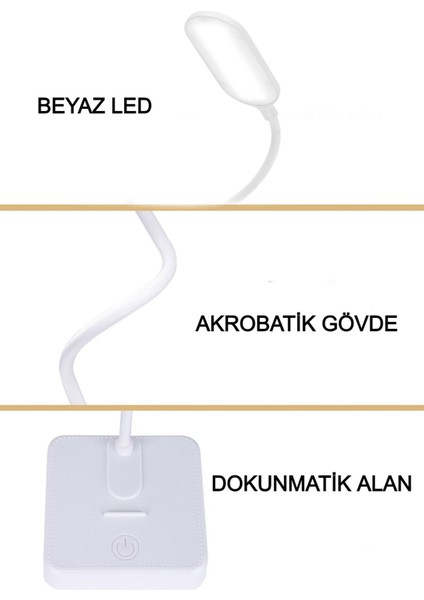 Şarjlı Dokunmatik Masa Lambasıkitap Okuma Ders Çalışma Lambası 3 Modlu Masa Lambası Beyaz Işık